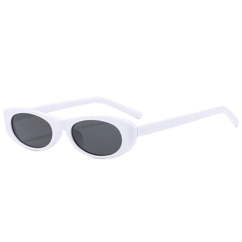 narrow rectangle cat eye sunglasses in glossy black with uv400 lenses