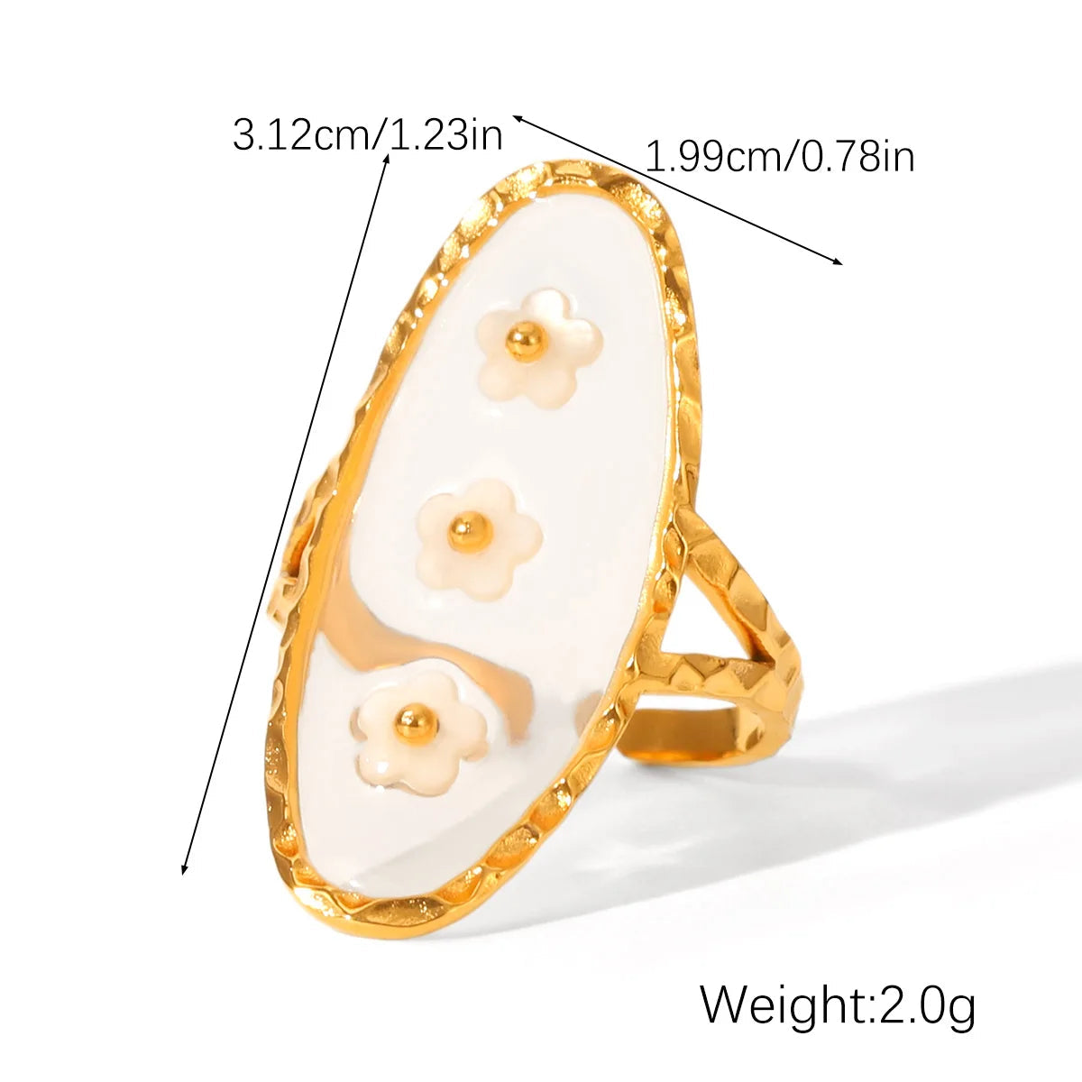 Huangchao Shell Flower Open Ring – 18K Gold Plated Stainless Steel, Hypoallergenic & Waterproof