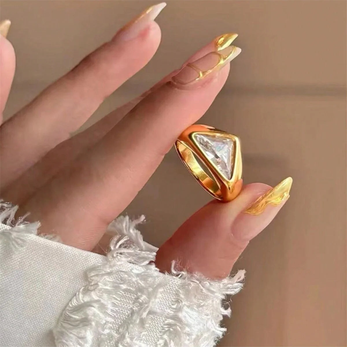 Murps 18K Gold-Plated Geometric CZ Ring – Stainless Steel Oval/Square/Triangle