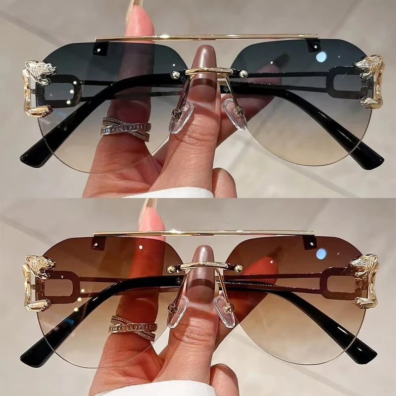 Rimless Pilot Sunglasses for Women | Gradient UV400 Lenses & Double-Bridge Gold Alloy