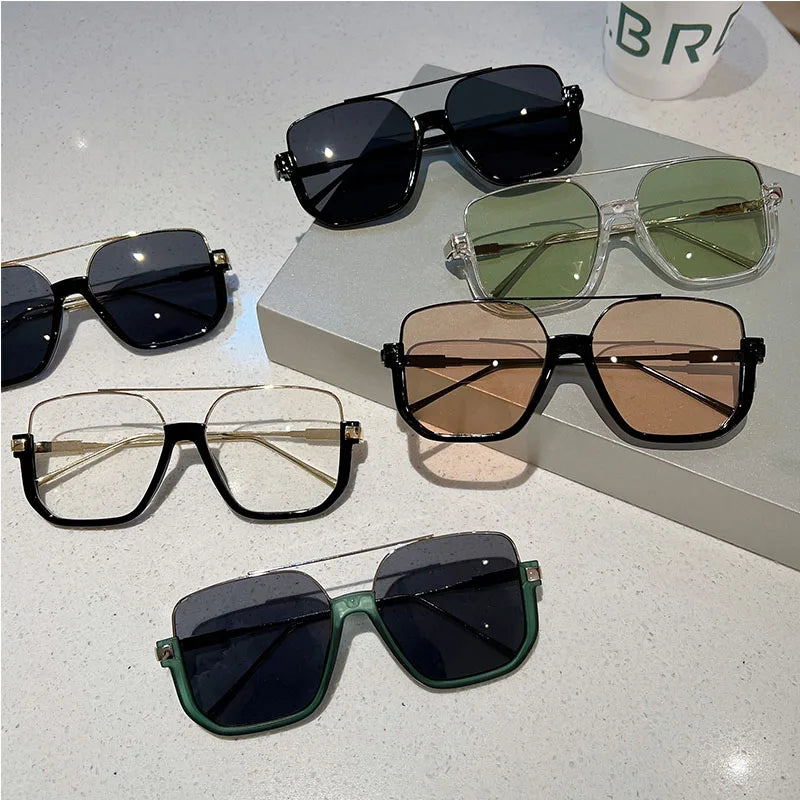Murps Sunglasses | 2 Pairs Per Set Square Sunglasses Fashion Vintage Double Bridge Casual Sun Glasses Women Stylish Oversized Brand Design Shades