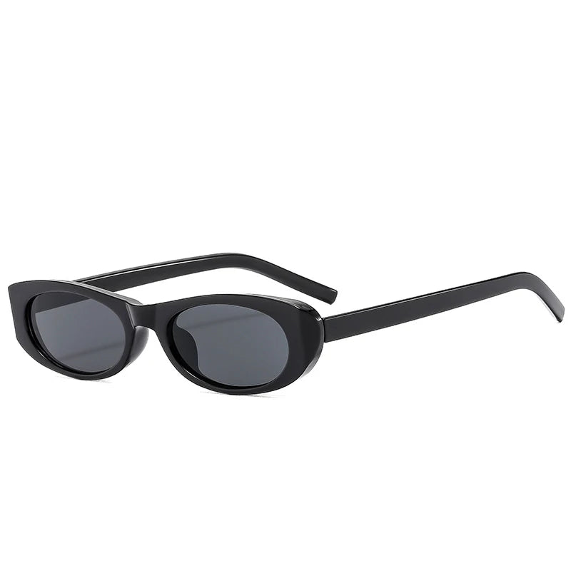 narrow rectangle cat eye sunglasses in glossy black with uv400 lenses