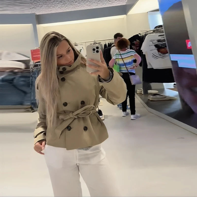 Double-Breasted Khaki Trench – Double Belt, Lapel Collar (Short & Long)