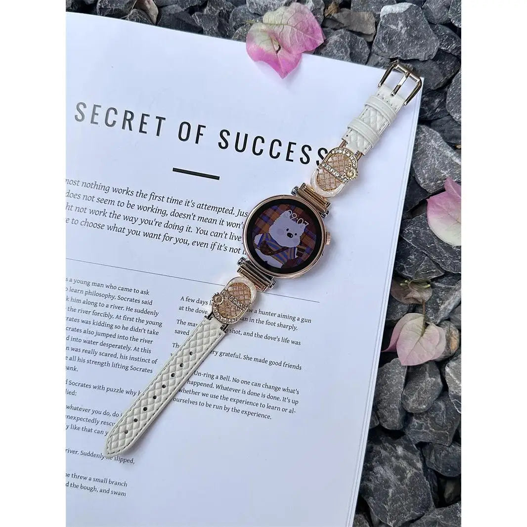 Diamond-Pattern Leather Watch Band - 18mm/20mm/22mm