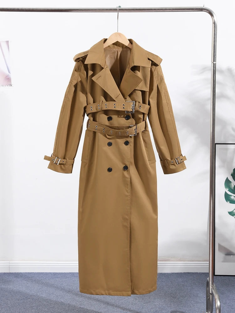 Double-Breasted Khaki Trench – Double Belt, Lapel Collar (Short & Long)