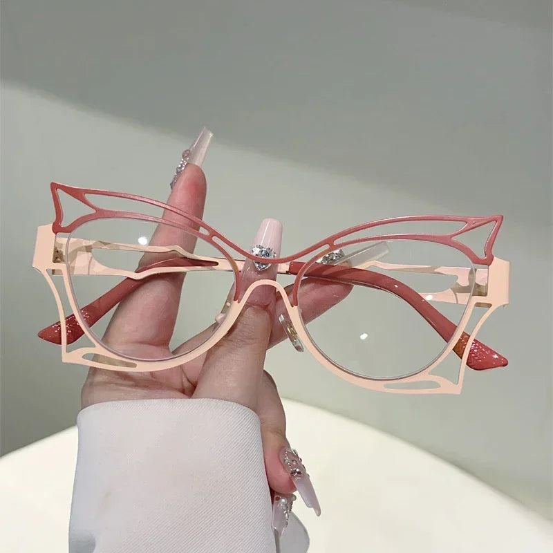 Butterfly Cat Eye Optical Glasses for Women | Hollow Metal Frame Blue Light Blocking