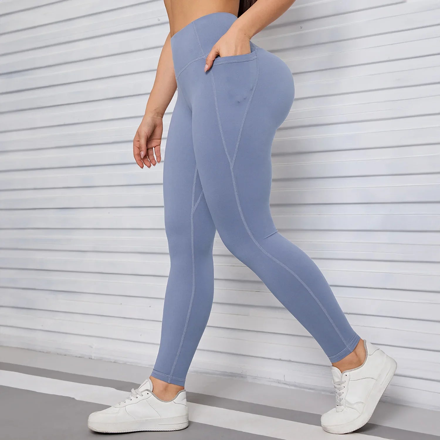 LightBlue high-waist yoga leggings with side phone pockets – Murps