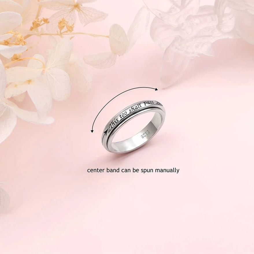 This Too Shall Pass spinner ring - center band spins manually - 925 sterling silver