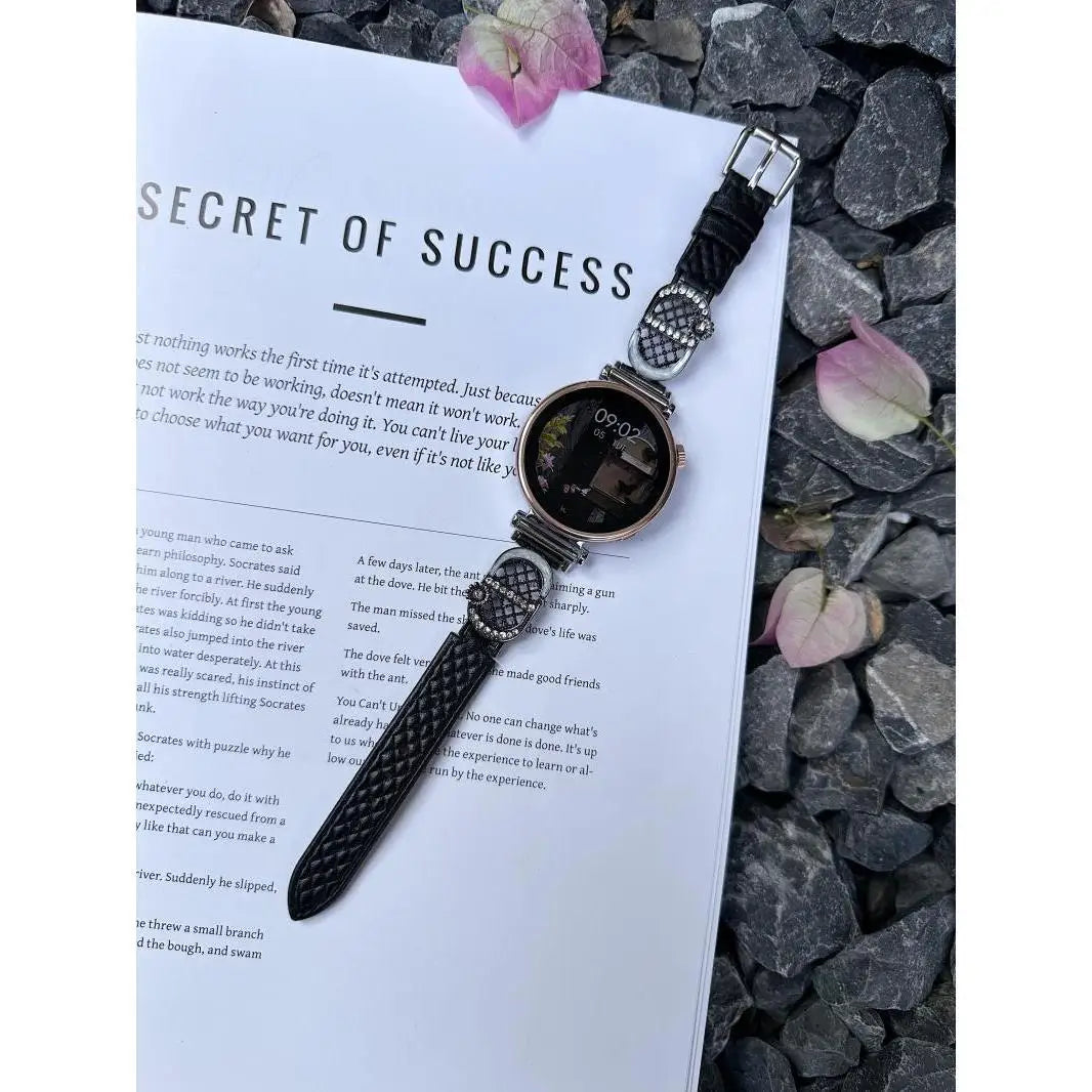 Diamond-Pattern Leather Watch Band - 18mm/20mm/22mm