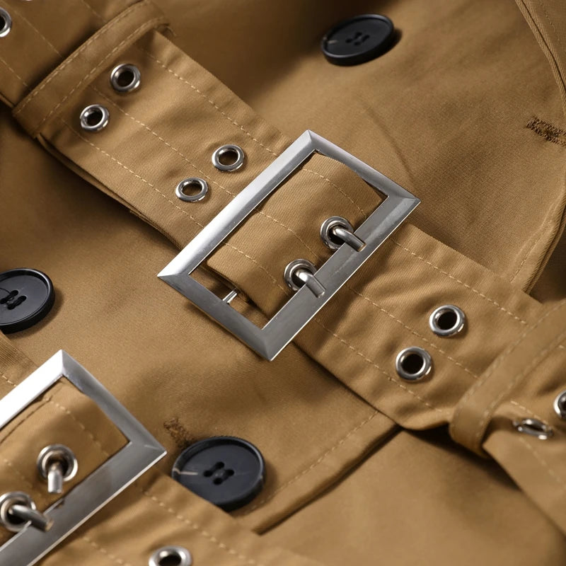 Double-Breasted Khaki Trench – Double Belt, Lapel Collar (Short & Long)