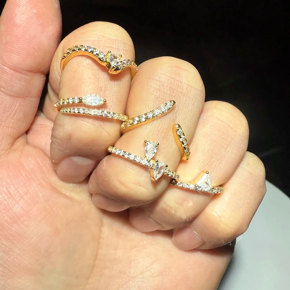 Dainty CZ Stackable Ring in 18K Gold - Pear, Triangle, or V Chevron