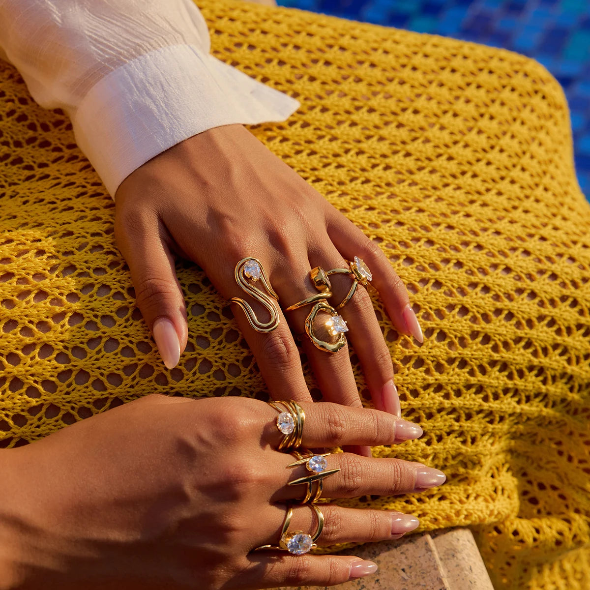 Murps 18K Gold-Plated Stainless Steel CZ Rings - Adjustable Geometric Styles