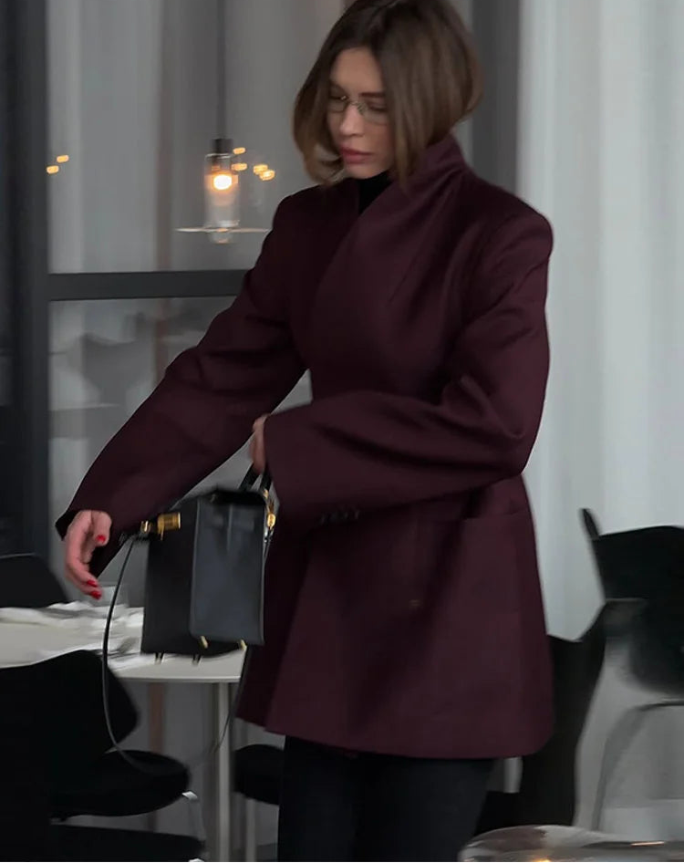 Elegant V-Neck Waist Blazer Coat for Women – Minimalist Long Sleeve Formal Jacket | Murps Luxury