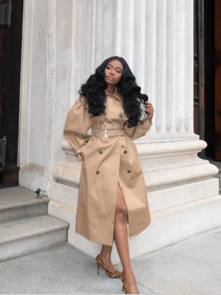 Double-Breasted Khaki Trench – Double Belt, Lapel Collar (Short & Long)