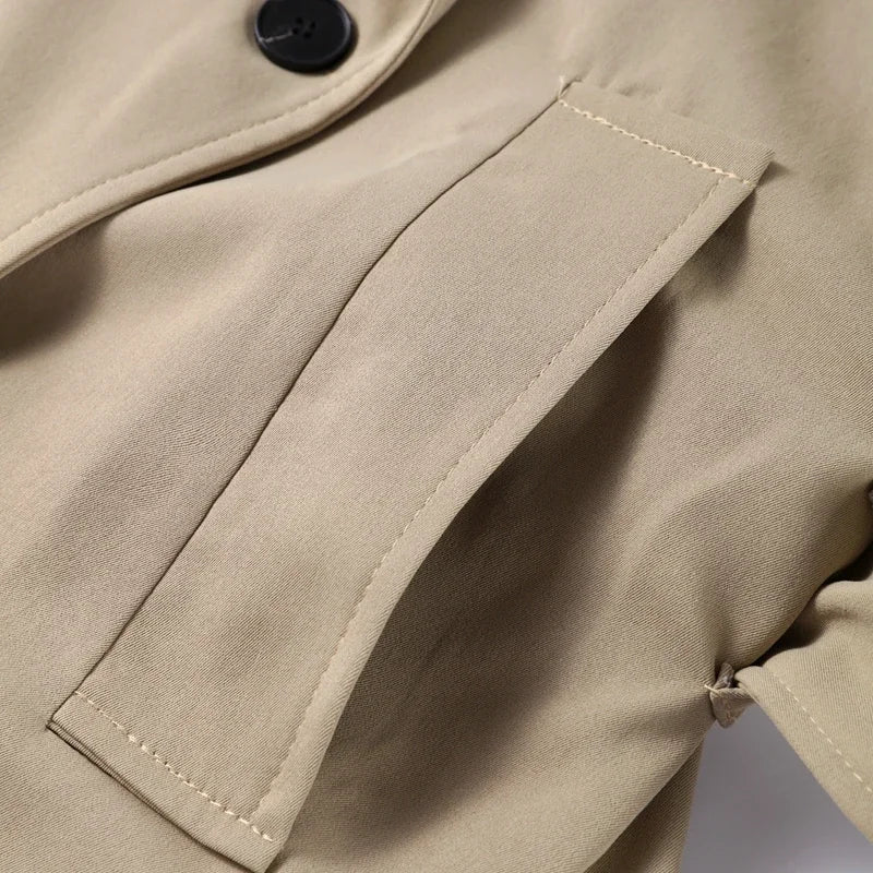 Cropped Double - Breasted Belted Trench Jacket Wide - Waisted Fit