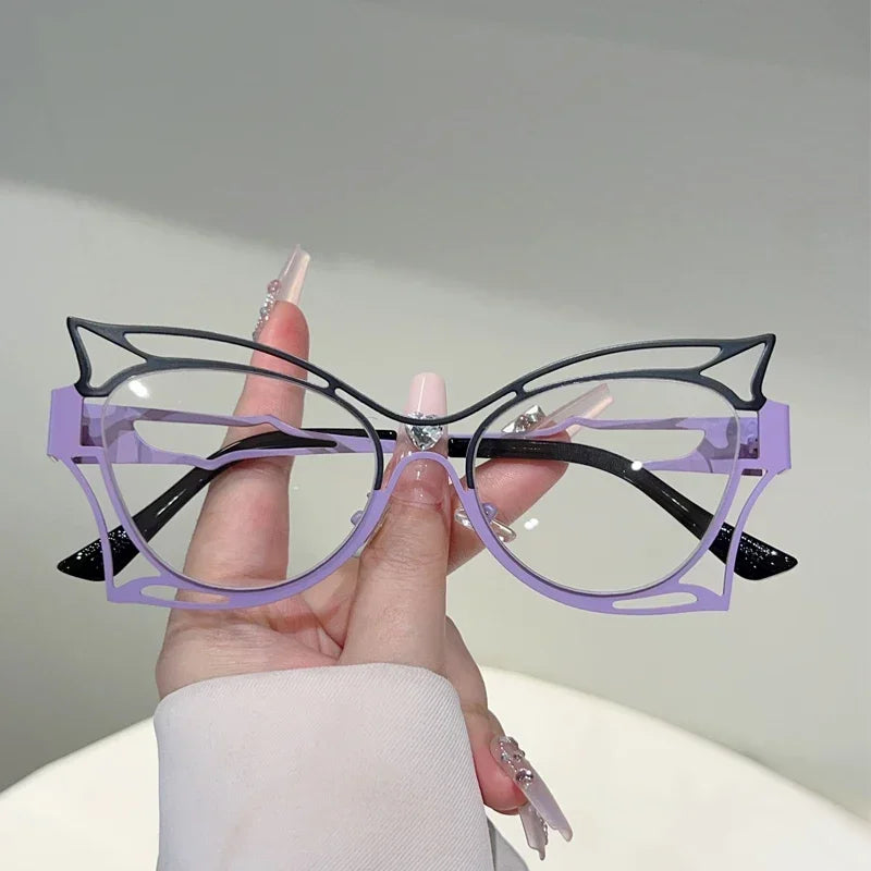 Butterfly Cat Eye Optical Glasses for Women | Hollow Metal Frame Blue Light Blocking