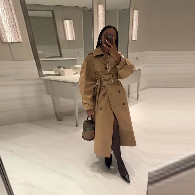 Double-Breasted Khaki Trench – Double Belt, Lapel Collar (Short & Long)