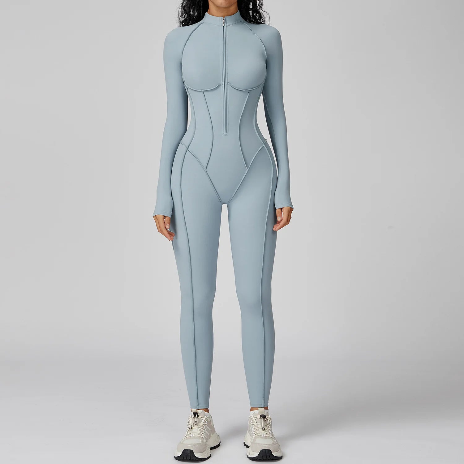 Sculpt Zip-Front Long-Sleeve Jumpsuit - Seamless Compression, Open-Back, High-Stretch