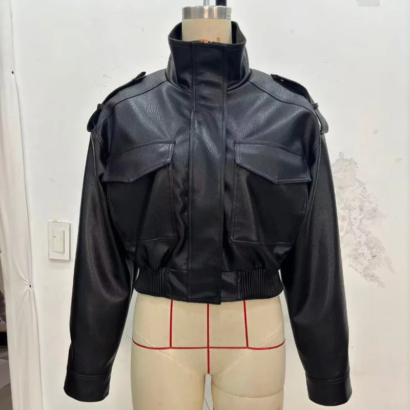 Belted Faux Leather Blazer for Women | Glossy Waist-Tie Jacket