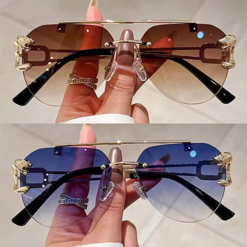 Rimless Pilot Sunglasses for Women | Gradient UV400 Lenses & Double-Bridge Gold Alloy