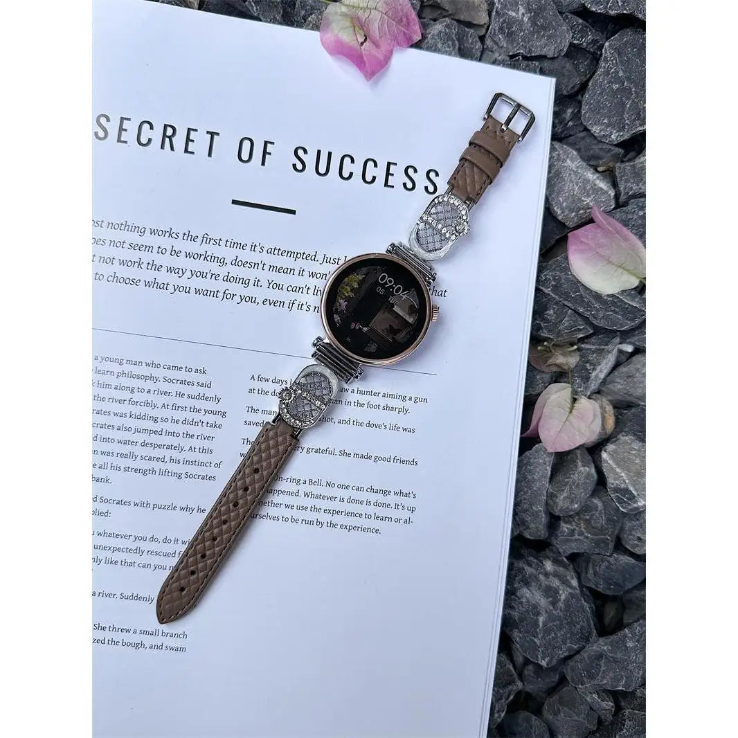 Diamond-Pattern Leather Watch Band - 18mm/20mm/22mm