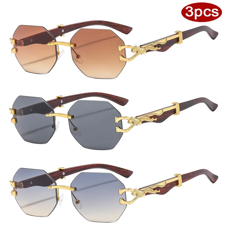Frameless Polygon Sunglasses - Gold Accents, UV400