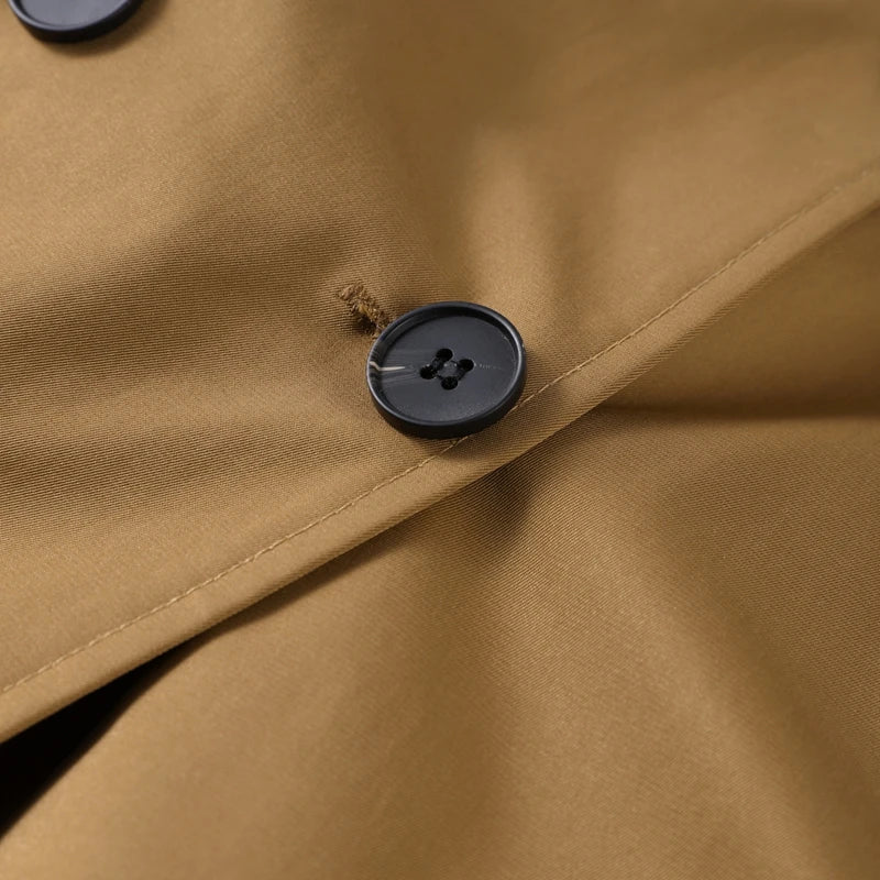 Double-Breasted Khaki Trench – Double Belt, Lapel Collar (Short & Long)