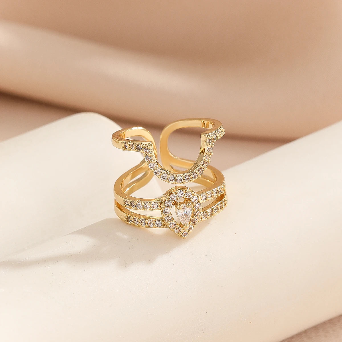 Murps 18K Gold-Plated CZ Stackable Open Rings Set – Adjustable