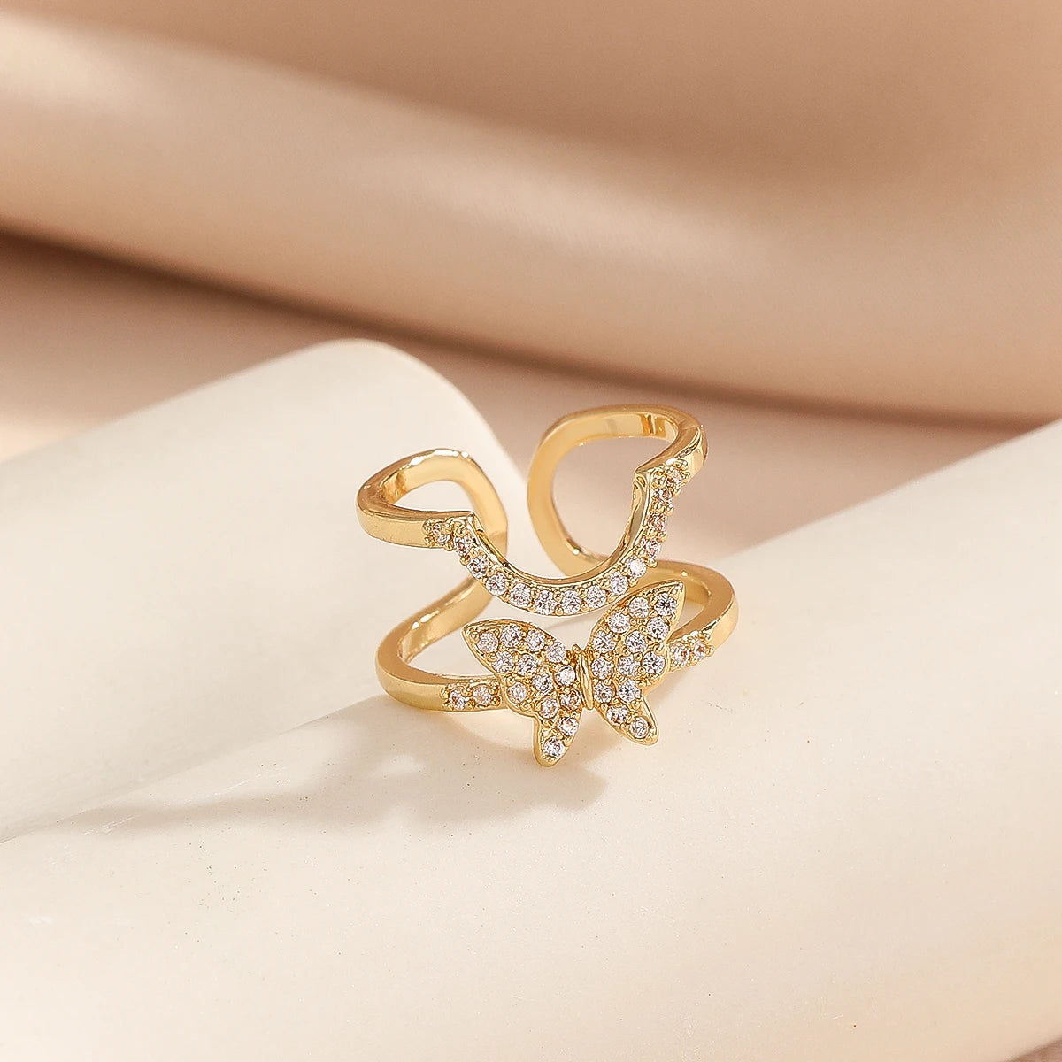 Murps 18K Gold-Plated CZ Stackable Open Rings Set – Adjustable