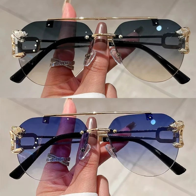 Rimless Pilot Sunglasses for Women | Gradient UV400 Lenses & Double-Bridge Gold Alloy