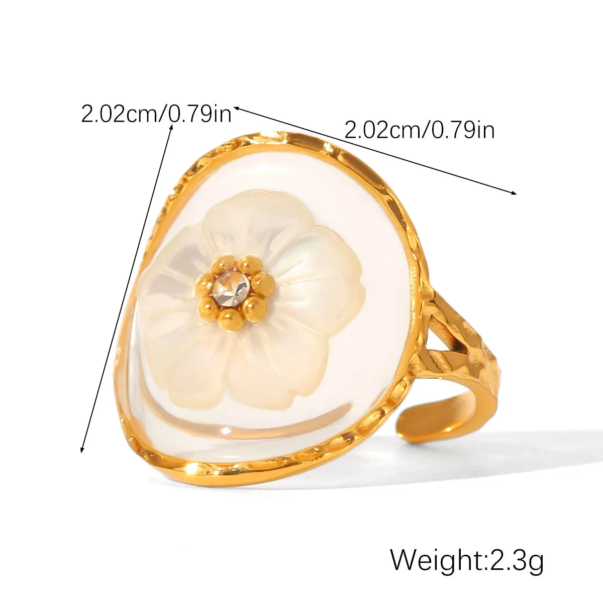 Huangchao Shell Flower Open Ring – 18K Gold Plated Stainless Steel, Hypoallergenic & Waterproof