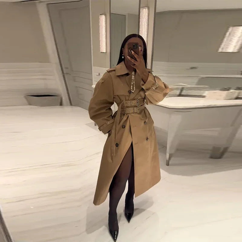 Double-Breasted Khaki Trench – Double Belt, Lapel Collar (Short & Long)