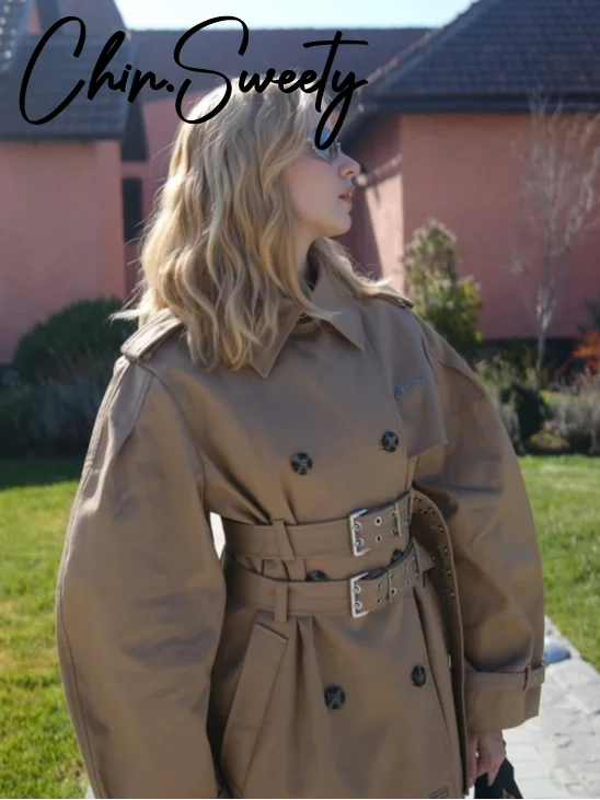 Double-Breasted Khaki Trench – Double Belt, Lapel Collar (Short & Long)