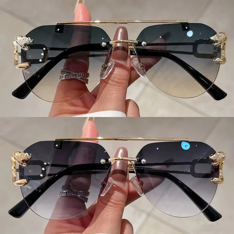 Rimless Pilot Sunglasses for Women | Gradient UV400 Lenses & Double-Bridge Gold Alloy