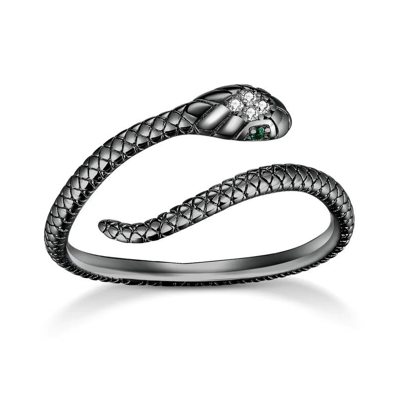 Murps 925 Sterling Silver Snake Ring – Platinum Plated, Green Zircon