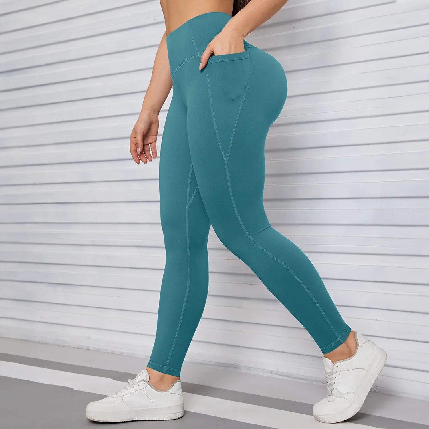  LightCoffee high-waist yoga leggings with side phone pockets – Murps