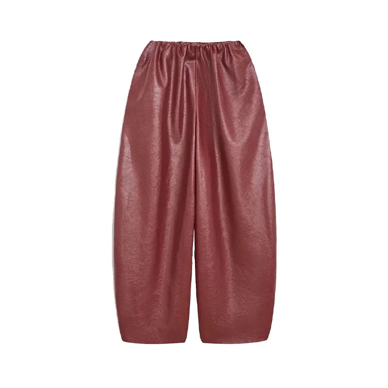 Olive Faux Leather Oversized Bomber Jacket for Women - Murps Luxury