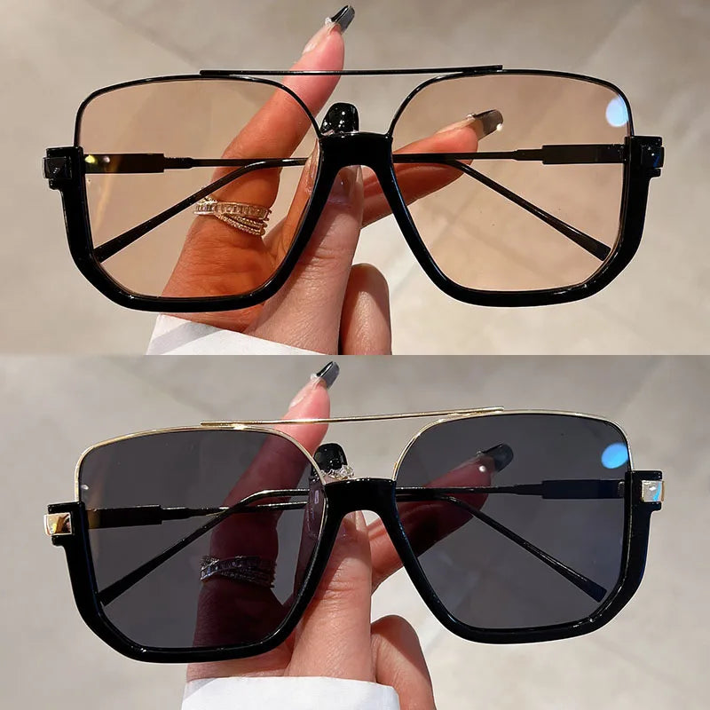 Murps Sunglasses | 2 Pairs Per Set Square Sunglasses Fashion Vintage Double Bridge Casual Sun Glasses Women Stylish Oversized Brand Design Shades