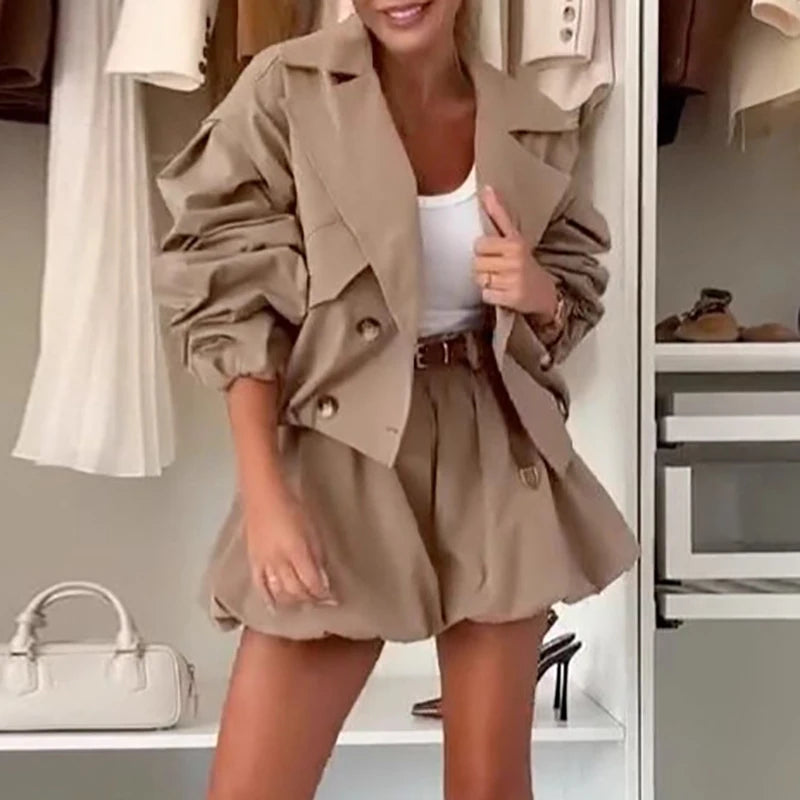 Oversized Blazer & Paperbag Shorts Set – Double-Breasted, Relaxed