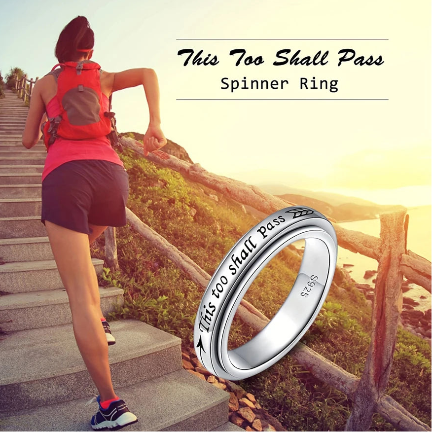 This Too Shall Pass spinner ring - center band spins manually - 925 sterling silver