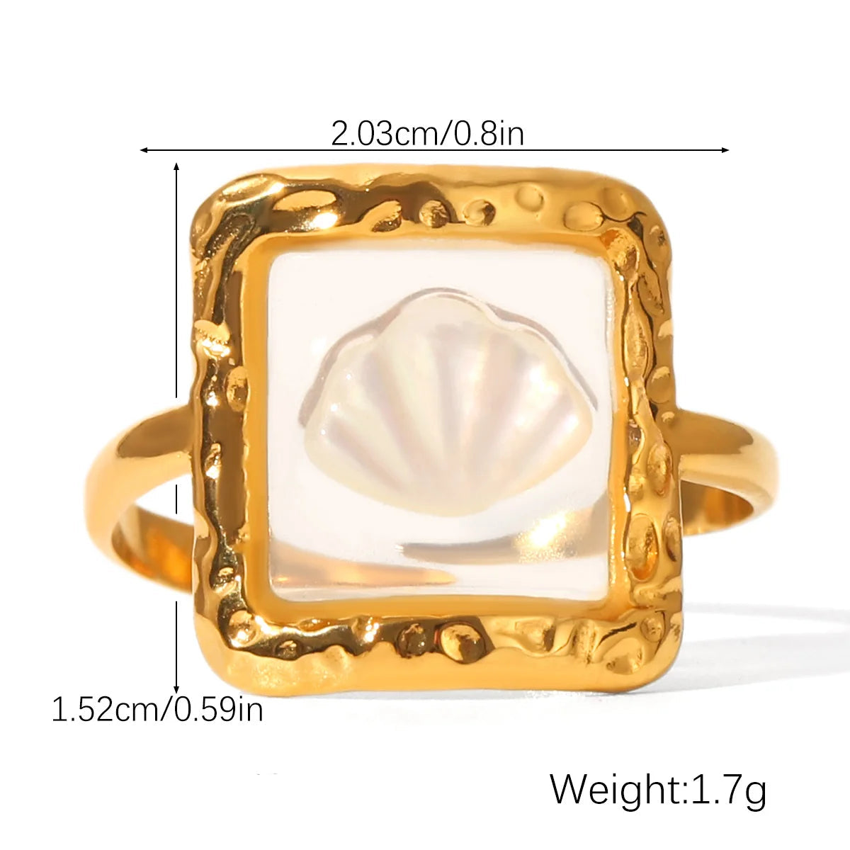 Huangchao Shell Flower Open Ring – 18K Gold Plated Stainless Steel, Hypoallergenic & Waterproof
