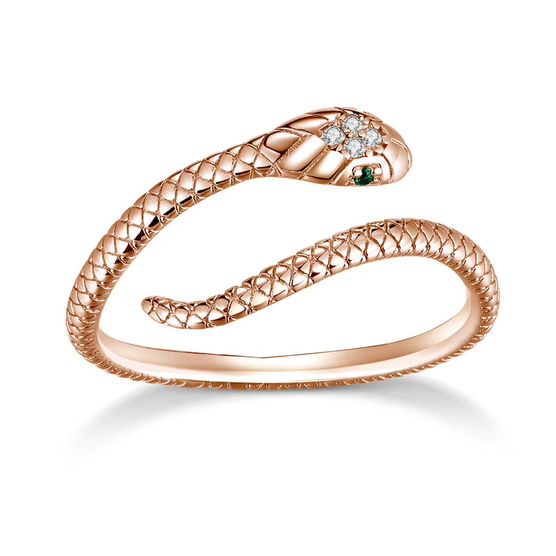 Murps 925 Sterling Silver Snake Ring – Platinum Plated, Green Zircon