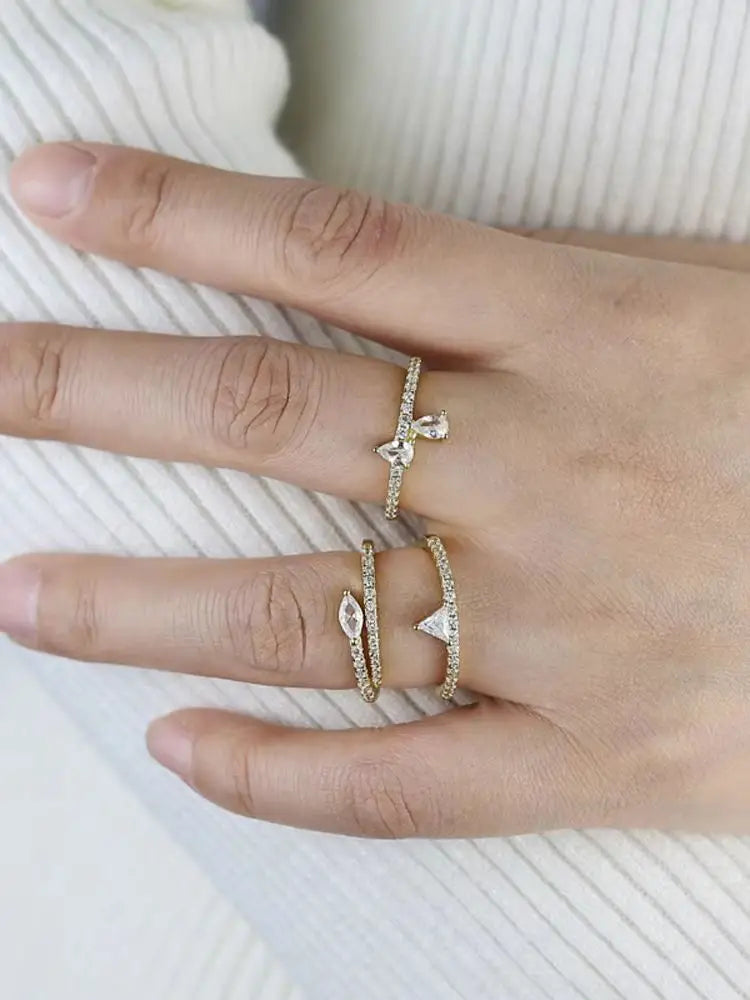 Dainty CZ Stackable Ring in 18K Gold - Pear, Triangle, or V Chevron