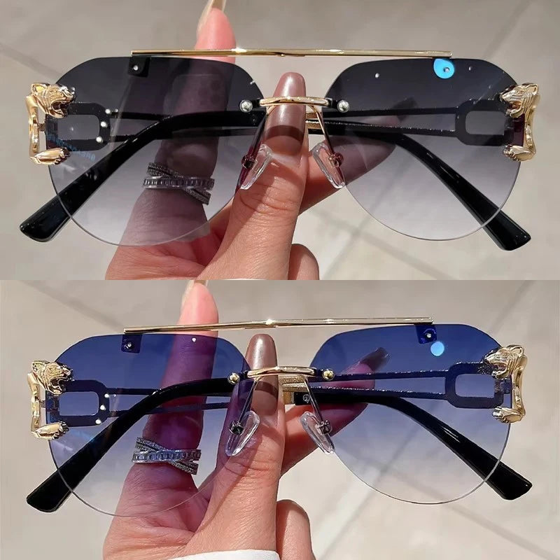 Rimless Pilot Sunglasses for Women | Gradient UV400 Lenses & Double-Bridge Gold Alloy