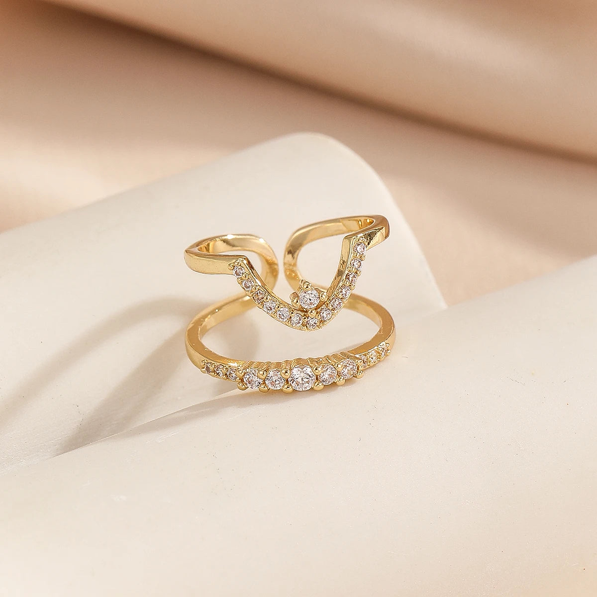 Murps 18K Gold-Plated CZ Stackable Open Rings Set – Adjustable