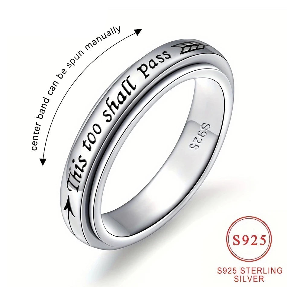 This Too Shall Pass spinner ring - center band spins manually - 925 sterling silver