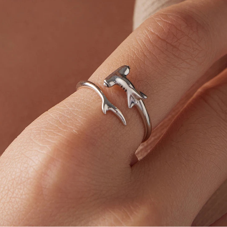 Hammerhead Shark Open Ring | 925 Sterling Silver Adjustable Animal Ring