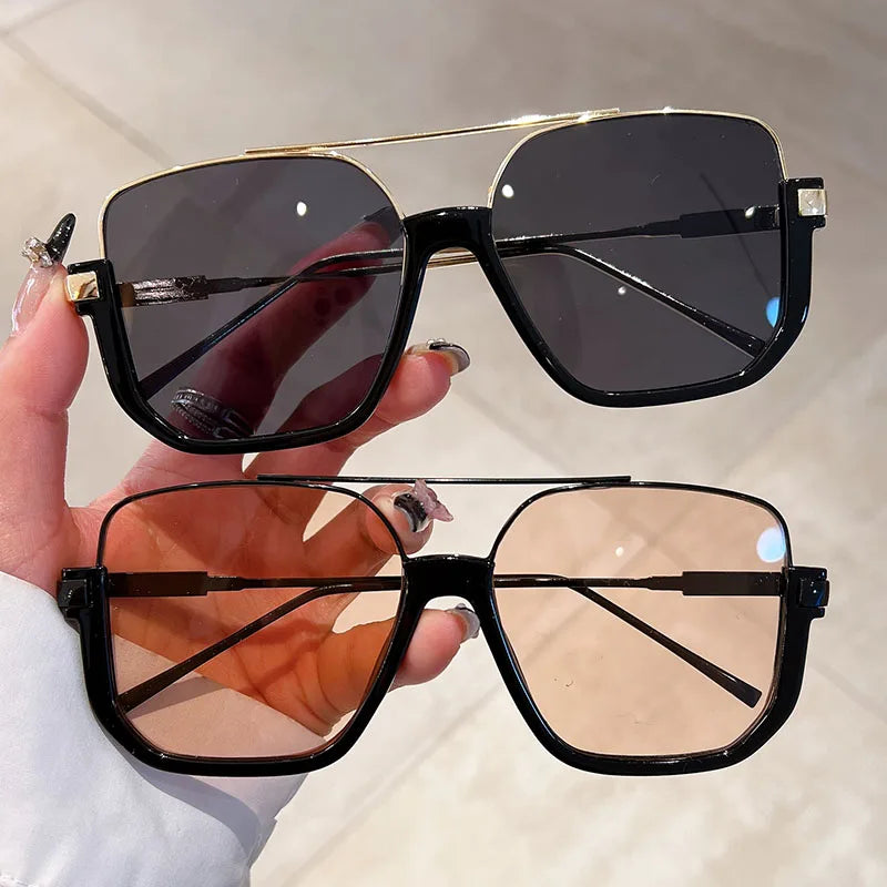 Murps Sunglasses | 2 Pairs Per Set Square Sunglasses Fashion Vintage Double Bridge Casual Sun Glasses Women Stylish Oversized Brand Design Shades