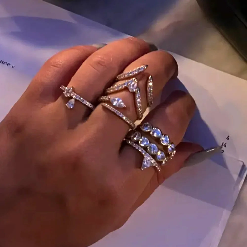 Dainty CZ Stackable Ring in 18K Gold - Pear, Triangle, or V Chevron