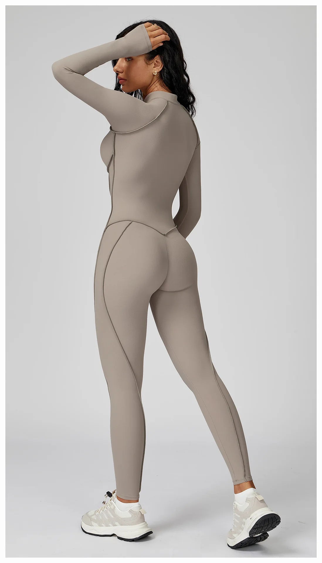 Sculpt Zip-Front Long-Sleeve Jumpsuit - Seamless Compression, Open-Back, High-Stretch